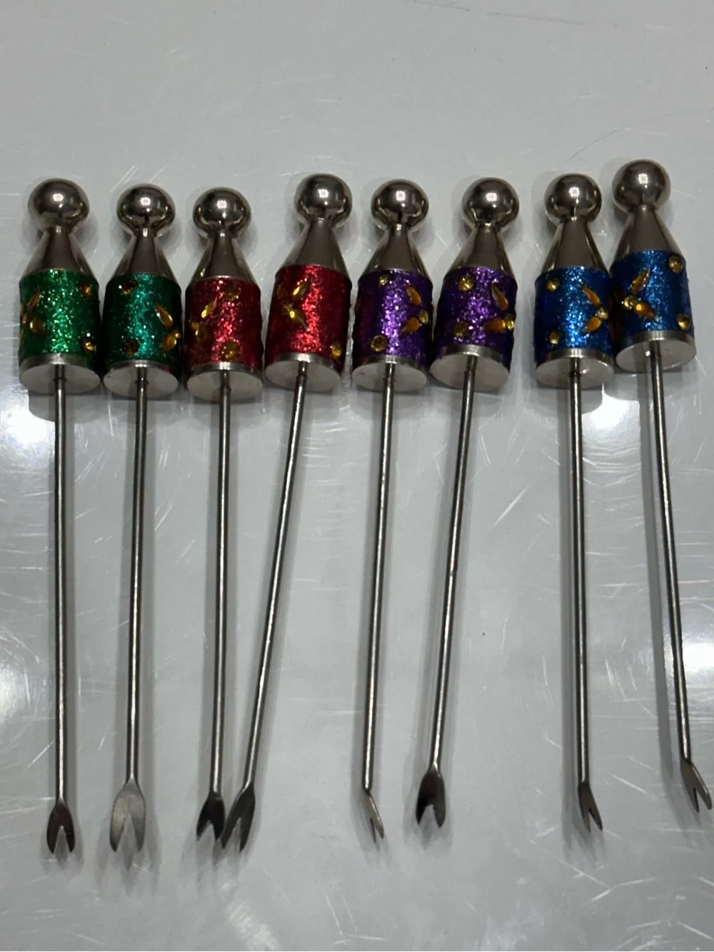 Pier 1 Holiday Glitter Jeweled Hors D’oeuvre Picks Set of 8 (No Holder)